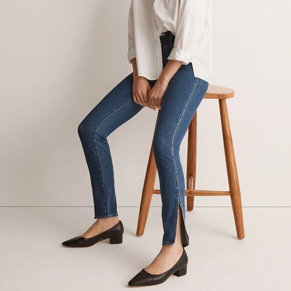 Madewell Size 26 11" High-Rise Roadtripper Supersoft Jeans Slit Hem Blue - Picture 3 of 10